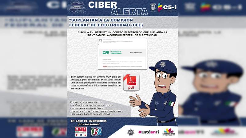 Alertan por falsos correos electrónicos de la CFE que contienen virus