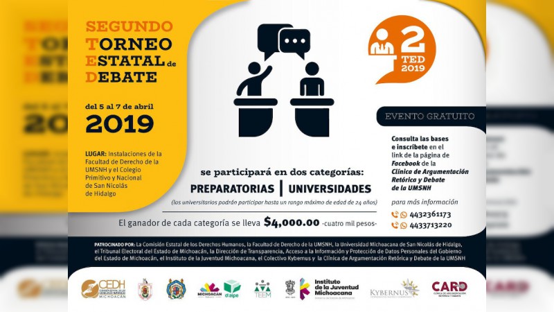 Segundo Torneo Estatal de Debate TED MICH 2019. 