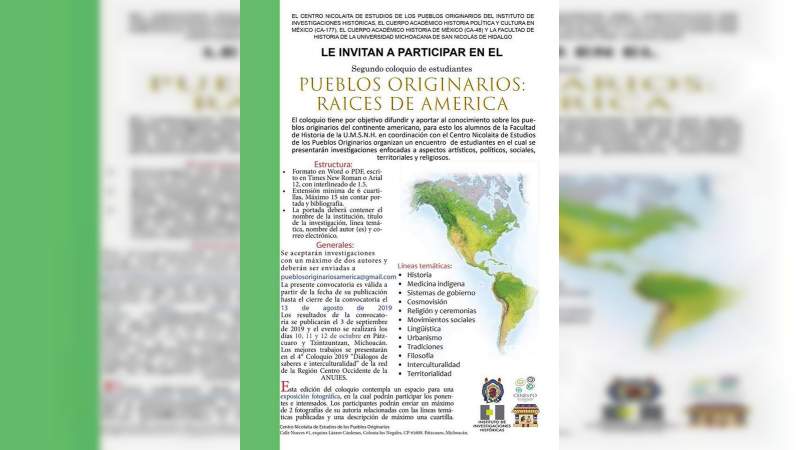 Realizará UMSNH Segundo Coloquio de estudiantes sobre Pueblos originarios 
