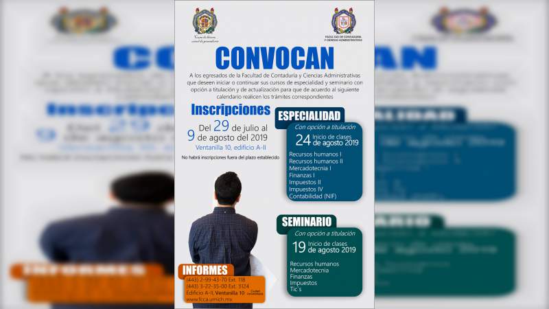 La Facultad de Contaduría de la UMSNH anuncia Cursos de Especialidad y Seminario con opción a titulación 