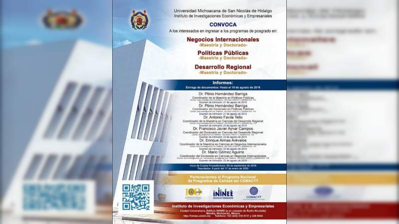 Últimos días de la convocatoria para los diferentes Posgrados que ofrece el ININEE 