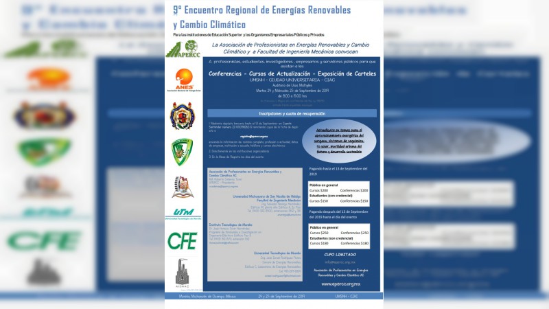 Anuncian 9º Encuentro Regional de Energías Renovables y Cambio Climático en la UMSNH 