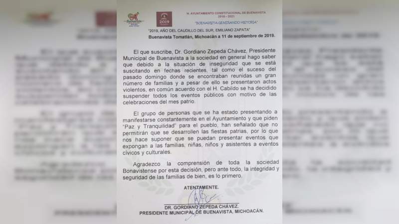 Gobierno estatal analizará con edil de Buenavista para continuar con las festividades patrias 