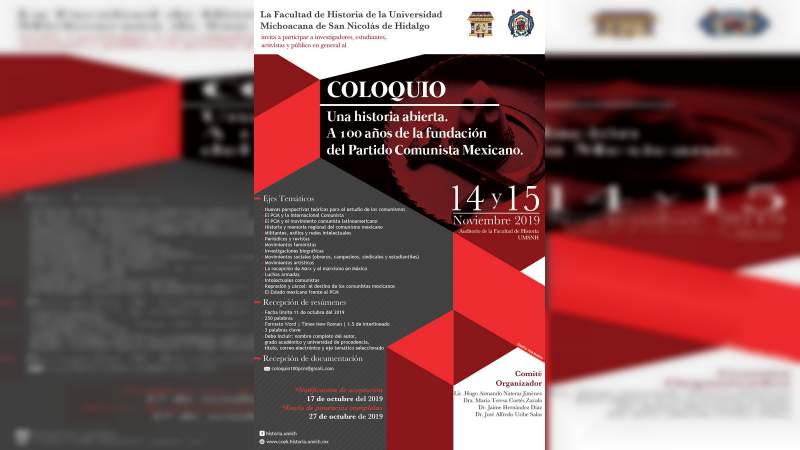 Realizará UMSNH coloquio por el centenario de la fundación del Partido Comunista Mexicano 