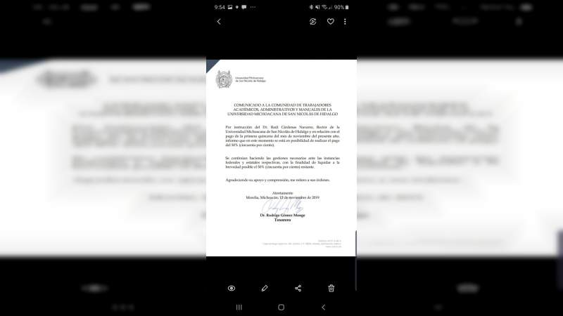 UMSNH inicia con el pago de la primera quincena de noviembre a sus trabajadores 