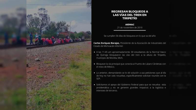 Regresan bloqueos a las vías del tren en Tiripetío Se cumplen 56 días de bloqueos en lo que va del año 