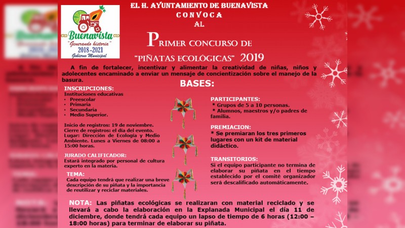 Ayuntamiento de Buenavista convoca a niños y jóvenes al primer concurso de Piñatas Ecológicas  - Foto 1 