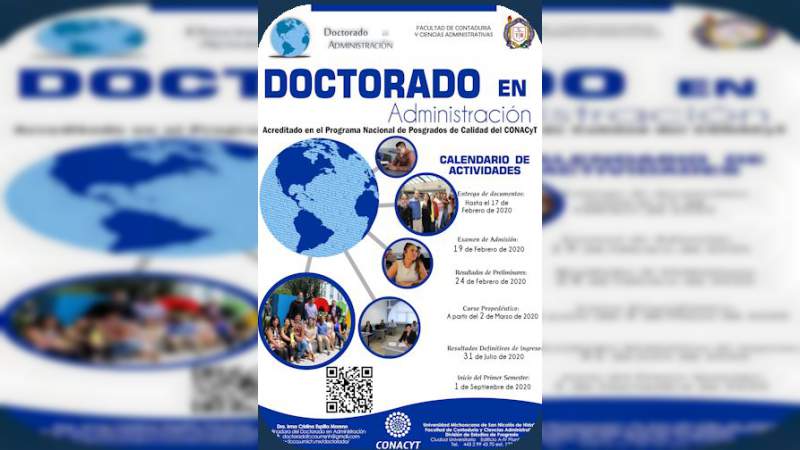 Abren convocatoria para doctorado en Administración en la UMSNH 