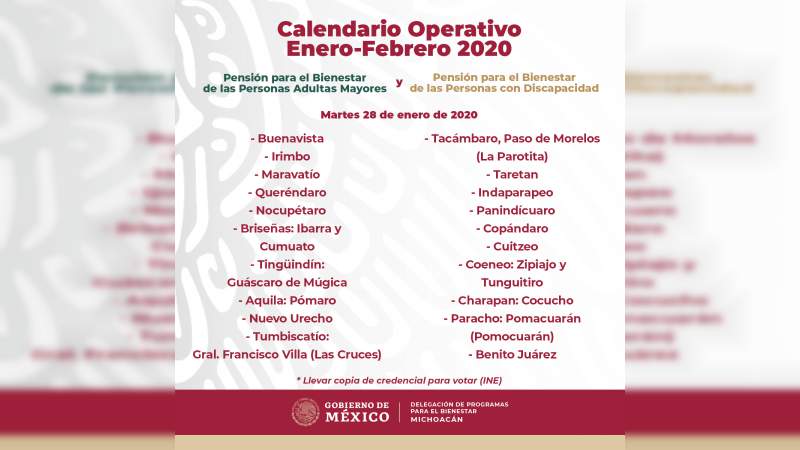 Inicia este lunes, operativo de pago de programas de Bienestar en Michoacán - Foto 1 