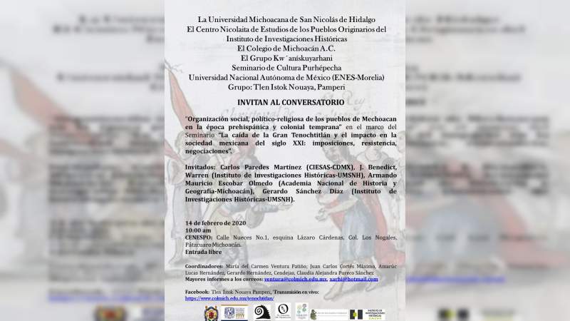 Invita la UMSNH a conversatorio sobre organización social, político-religiosa en la época prehispánica 